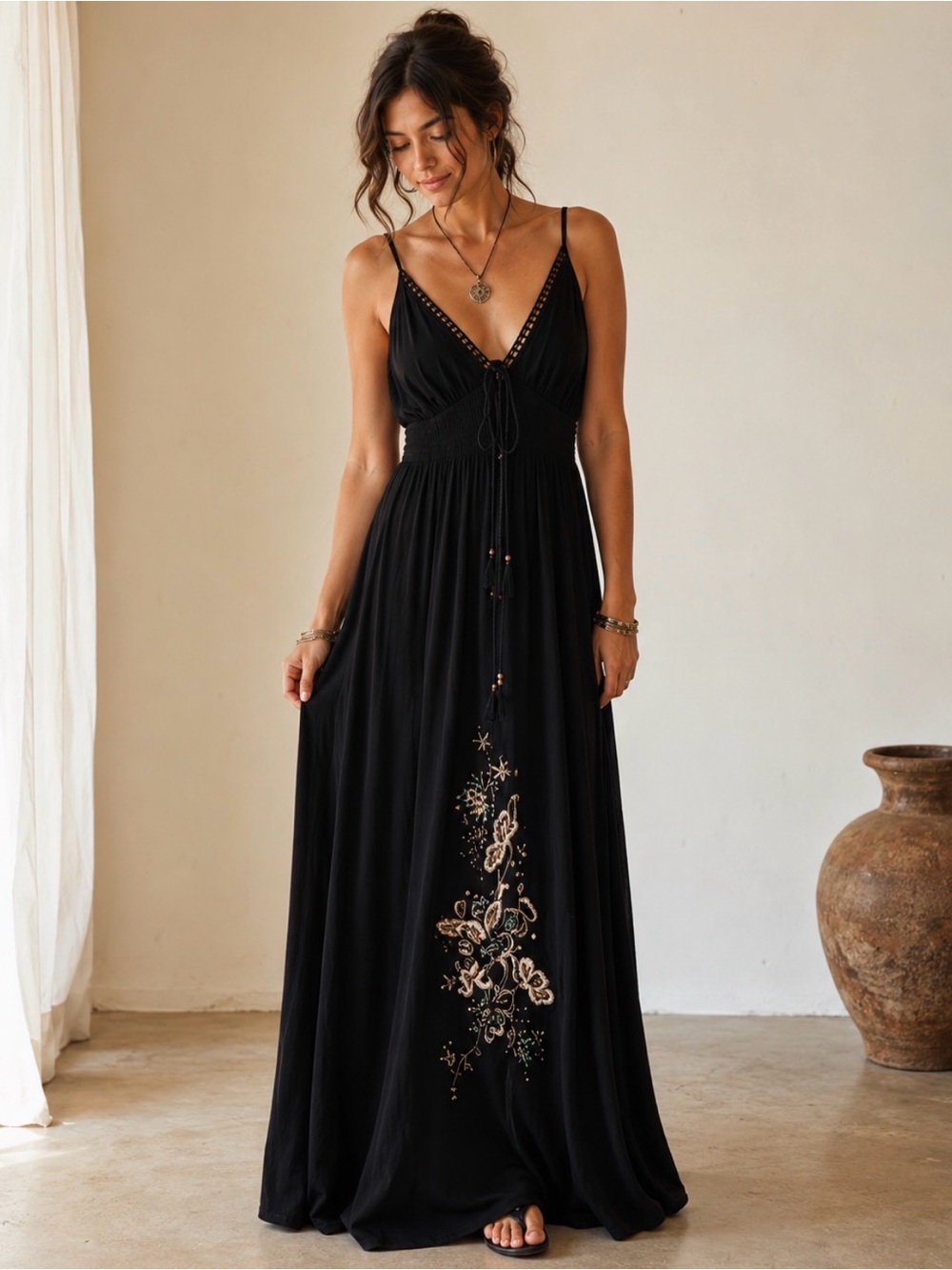 Soul Revival  Black Boho Maxi Dress Y2K